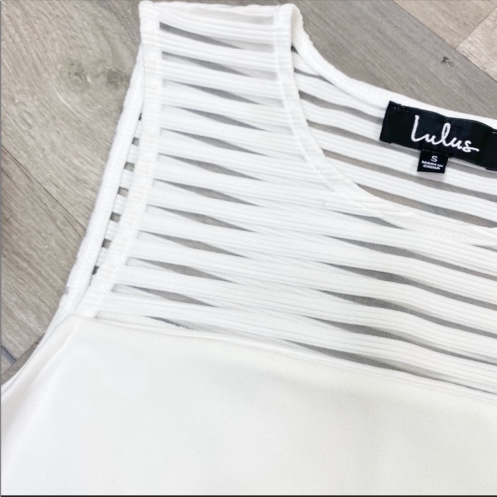 Lulus Sheer & Stripes Illusion Sleeveless Bodysuit Monochrome White Small - Picture 3 of 8